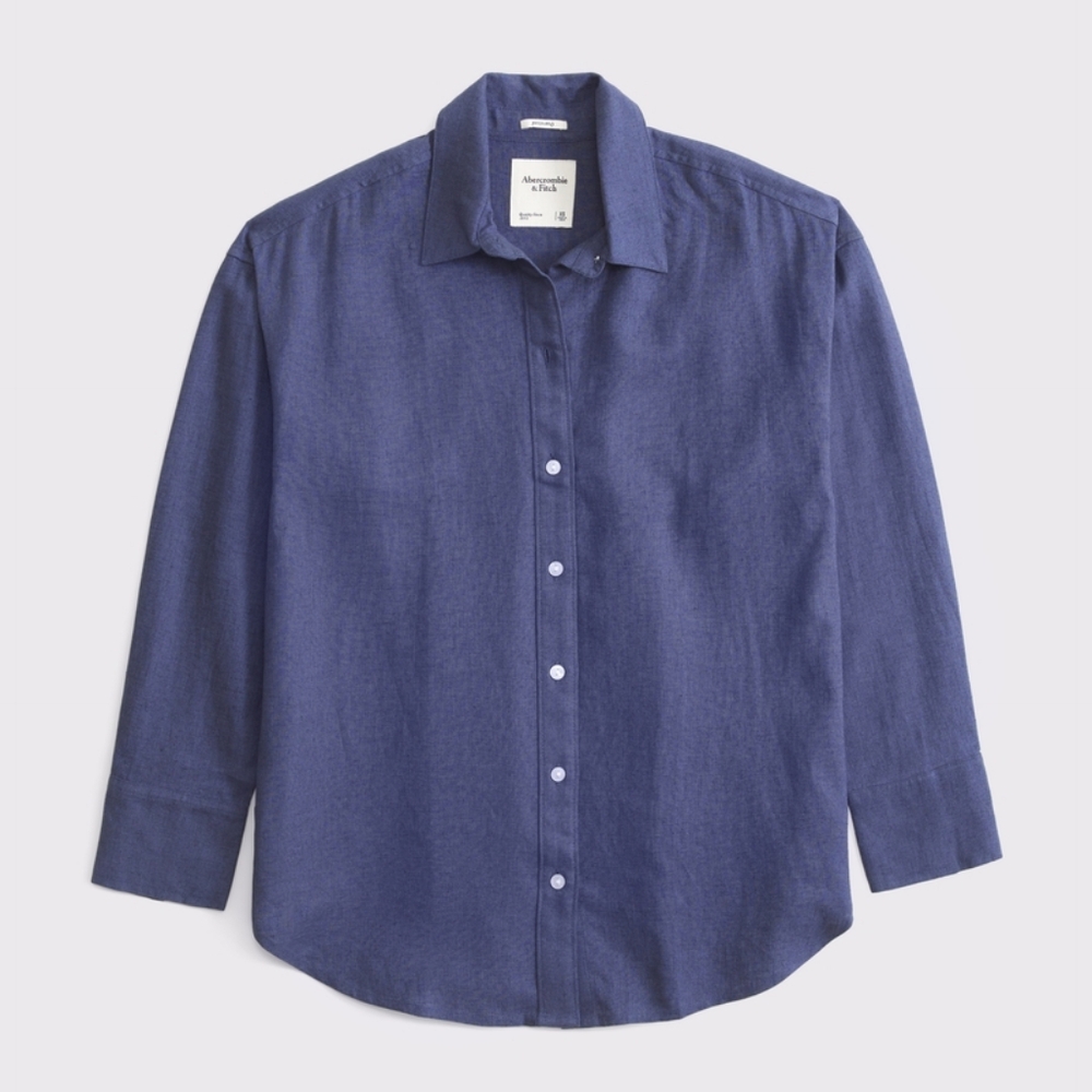 NWOT Oversized Linen-Blend Shirt In Vintage Indigo